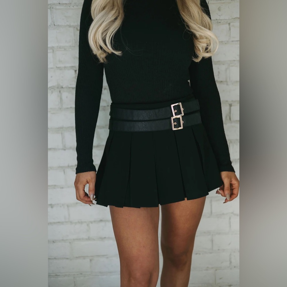 Double Belted Pleated Skirt